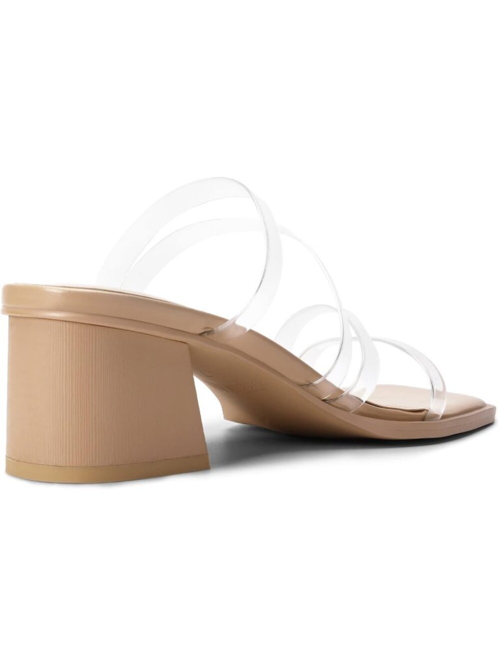 Women's Nude/Clear Strappy Heels Block Open Toe Chunky Comfort Mules Sandals - Picture 4 of 5